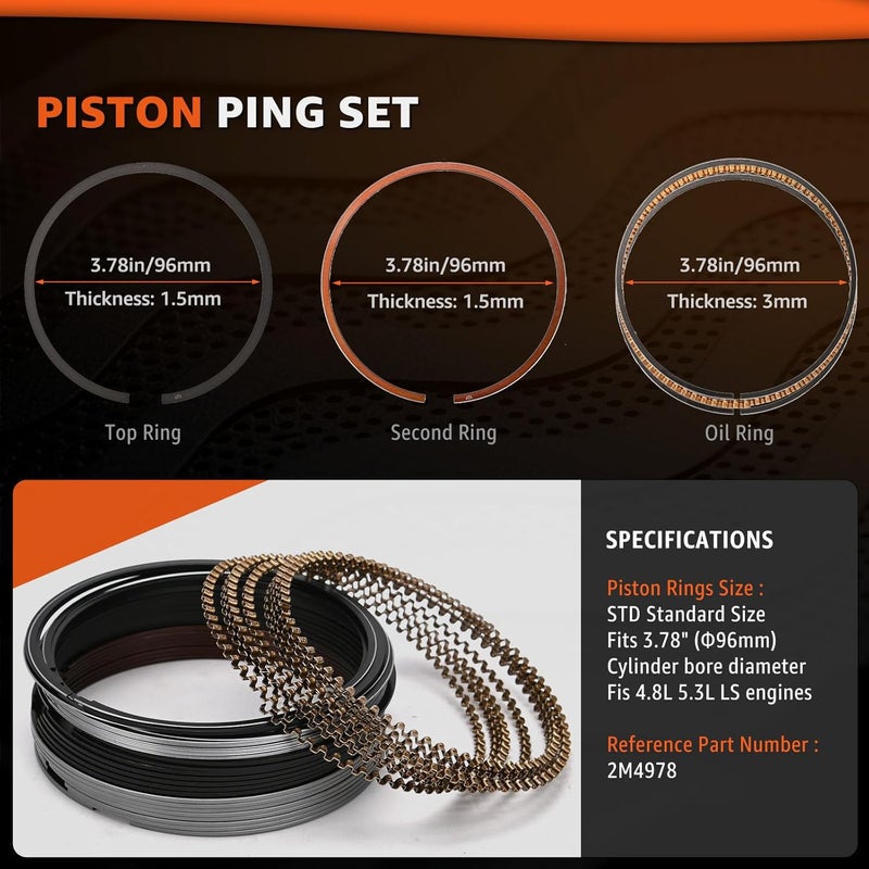 CHARMKER STD Main & Rod Bearing w/Piston Rings Fit for Chevy GM LS Gen III IV 4.8L 5.3L - LM7 LR4 L59 LS4 LY2 L20 LY5 LMG LMF LH6 LC9 L33 V8 1999-2016 Engine Replace# 2M4978 MS2199 BB253J CB663 41859CP - Image 5